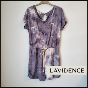 Super Soft Grey Tie Dye Shorts Romper Elastic Waist Short Sleeves Loungewear